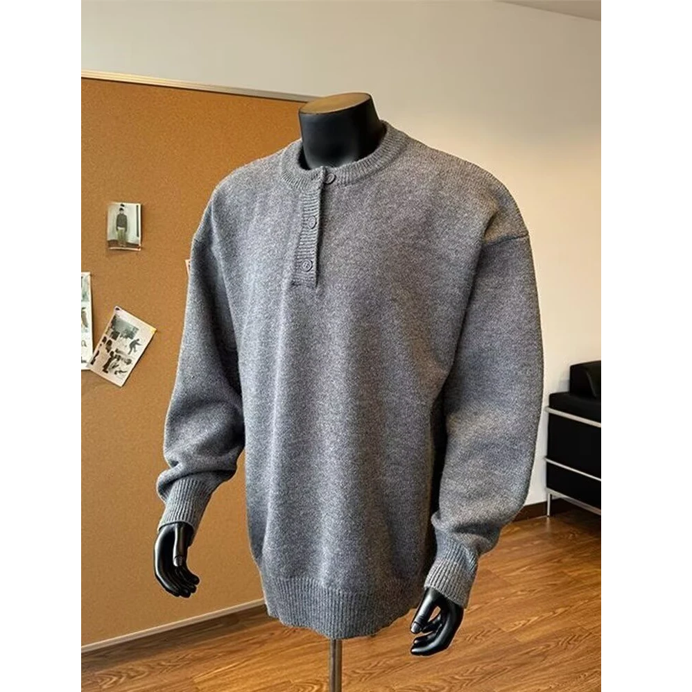 老钱风亨利领毛衣外套男女春秋冬季复古高级感宽松cleanfit针织衫