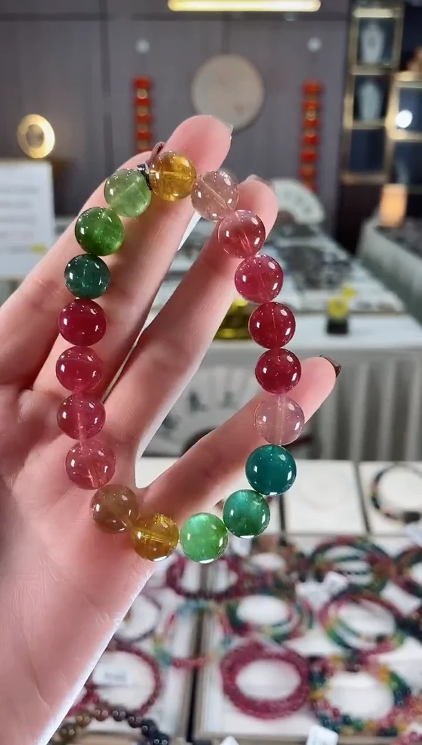 未镶嵌老矿碧玺色标彩虹单圈手串10mm+碧玺dan多样性发货一条