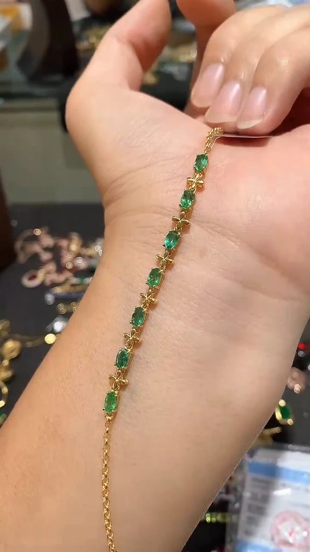 手链银S925镶嵌祖母绿手链