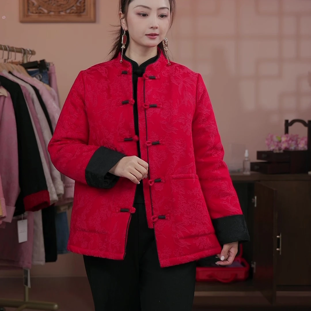 立体提花2024年冬季新款中式国风夹棉衣服袄保暖加厚外套女装2452