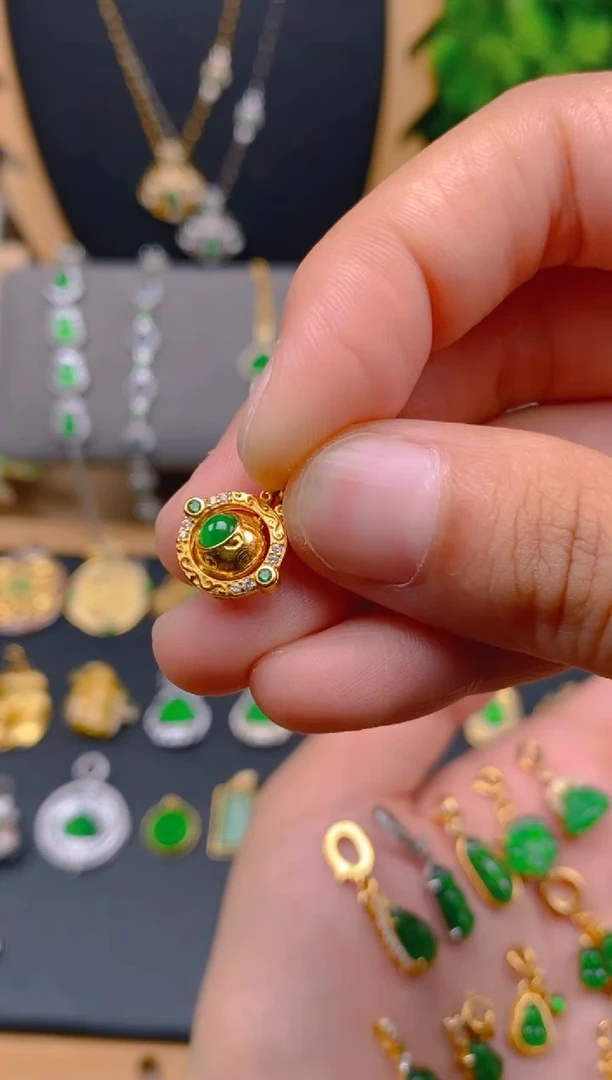 吊坠(不含链)银S925镶嵌翡翠旋转提溜