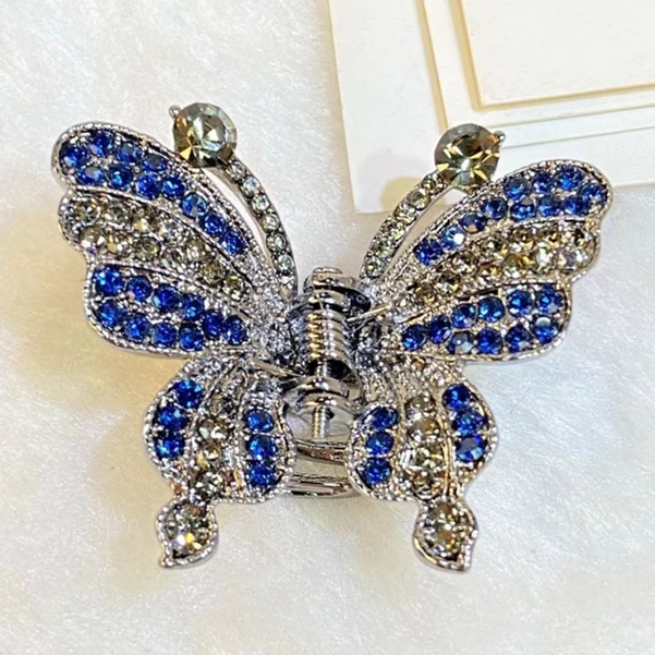 S459 蝴蝶带蓝色水钻高弹力碎发夹刘海夹小号抓夹