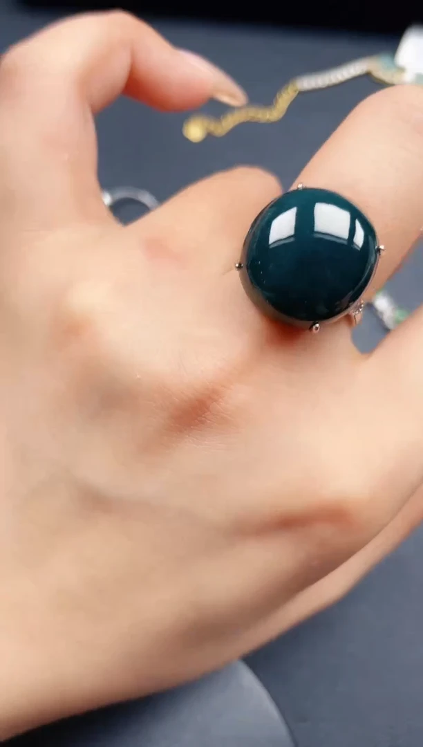 翡翠戒指银S925镶嵌43242