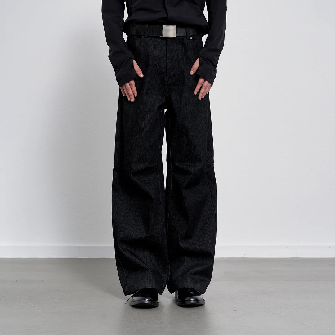 BEVAN UP|JEANS|黑色竹节肌理13.8oz立体剪裁直筒挂浆原牛BV2849