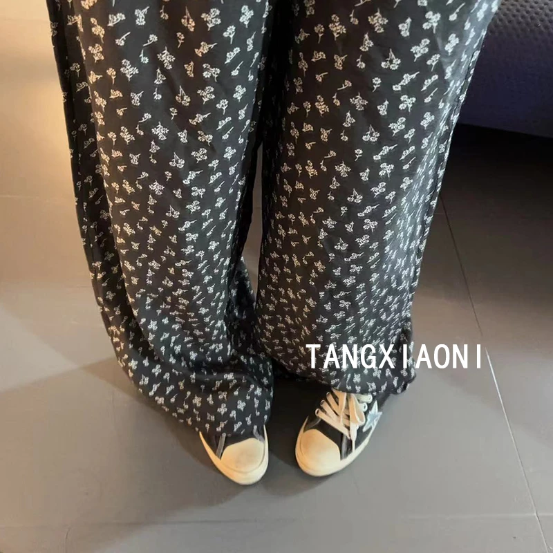 麻麻子 小黑花 阔腿裤潮牌女装