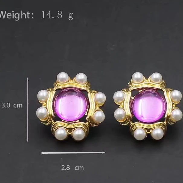 合金亚克力耳饰 2452 中古Vintage宫廷风百搭紫色花朵重工耳饰