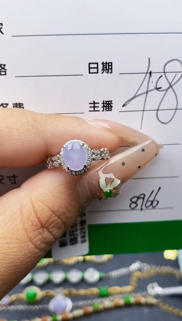 翡翠戒指银S925镶嵌8966
