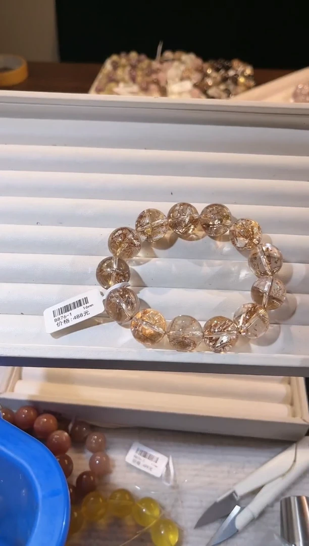 合成欧泊未镶嵌手串多样性发一Q15金箔16mm