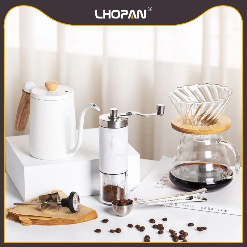 L'HOPAN/欧烹法式纯色欧马卡龙色咖啡壶便携磨豆机过滤杯礼盒手摇