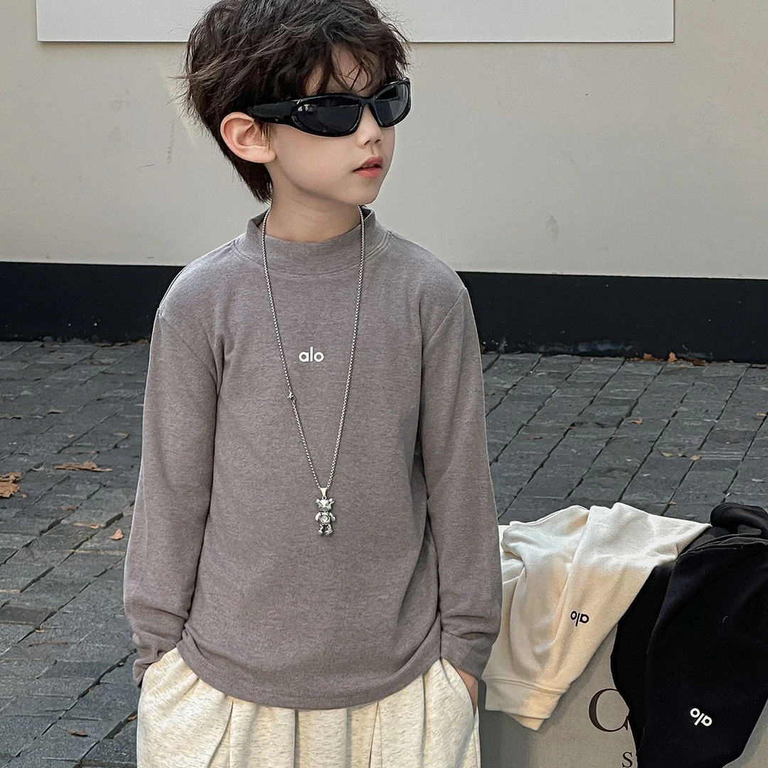 儿童德绒打底衫男童深秋韩版新款套头童装潮酷纯色内搭套头上衣潮