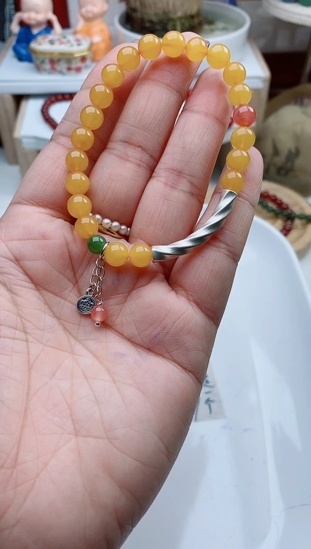 足银镶嵌蜜蜡手链B3多样性发其一