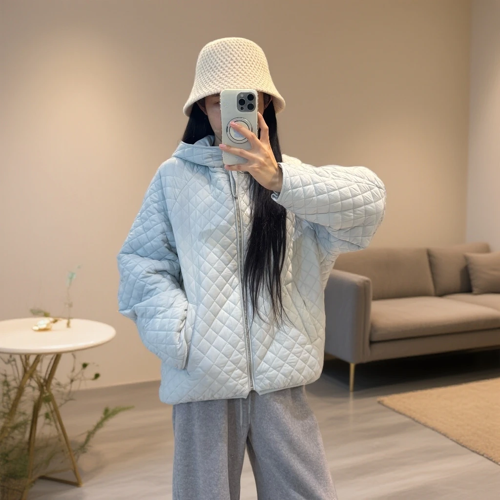 宿慕SUMU棉衣连帽外套女2025新款秋冬宽松菱格棉服小雨女装88838