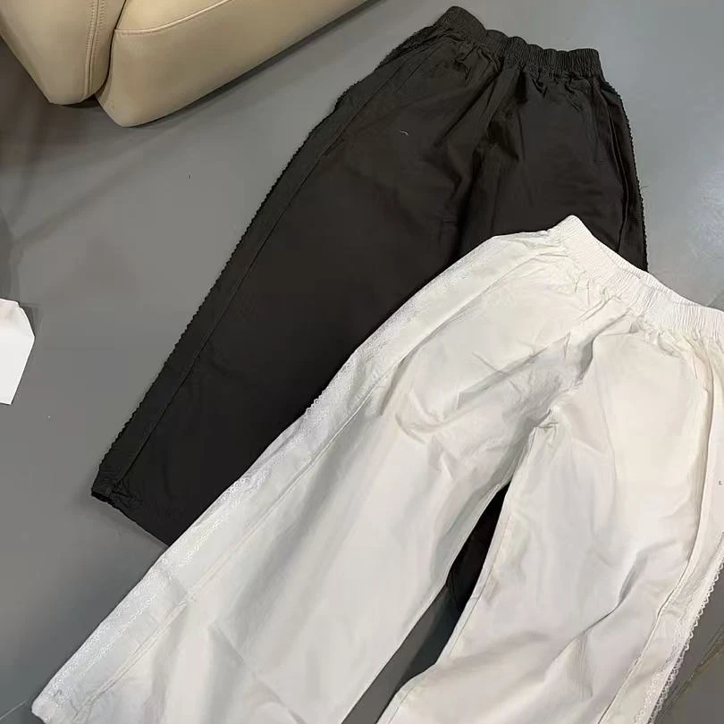 【文乐乐】春季新款洋气个性花边侧边条时尚休闲潮流直筒裤3923