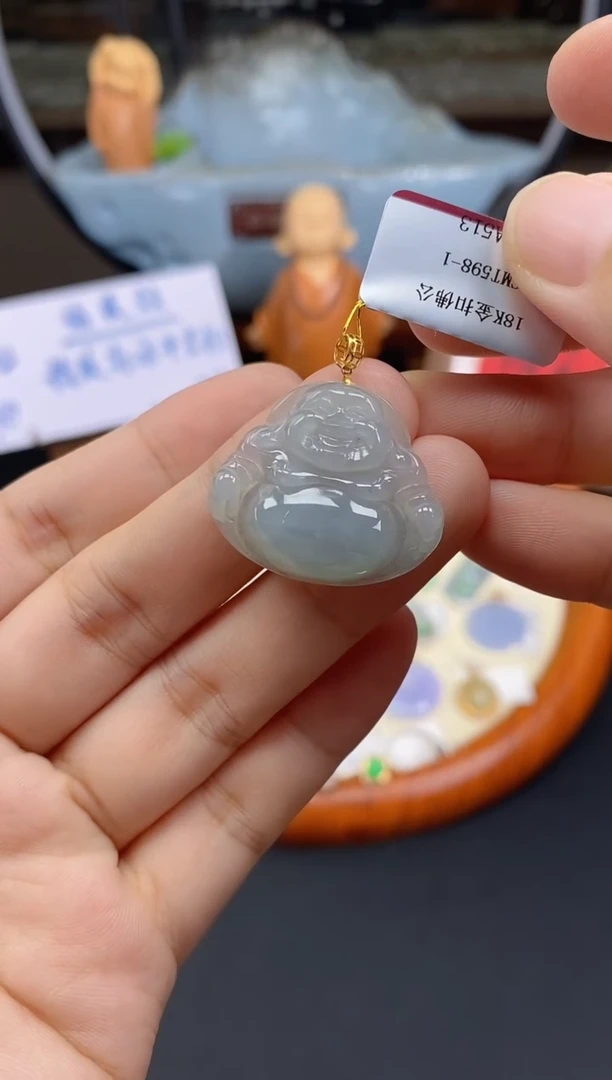 吊坠(不含链)18K金镶嵌翡翠佛公多样性发其一@@CMT598-1