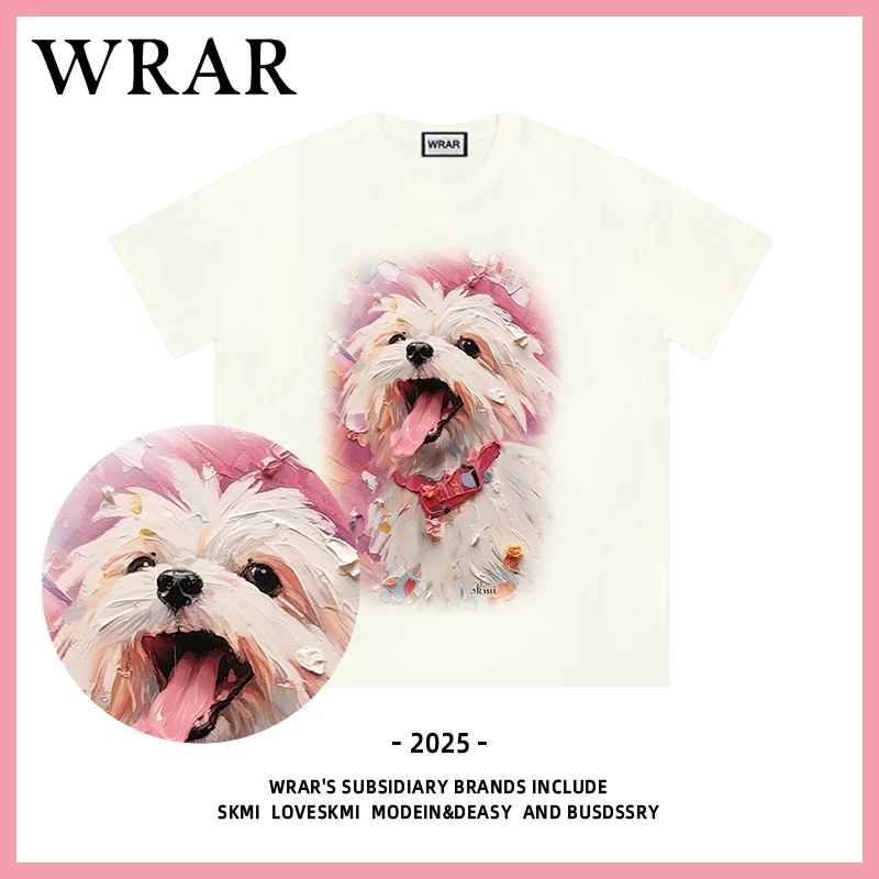 【油画小狗】新品潮流圆领夏季透气宽松T恤情侣半袖动漫春夏印花1