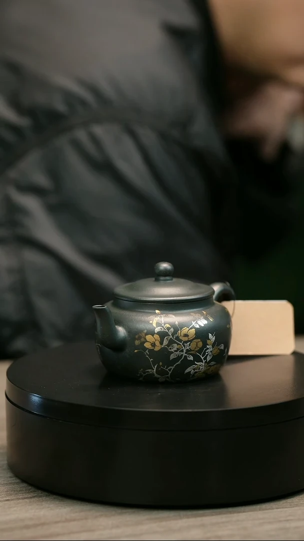 茶壶紫砂雨*H2261余海燕墨绿描银大彬旭帽