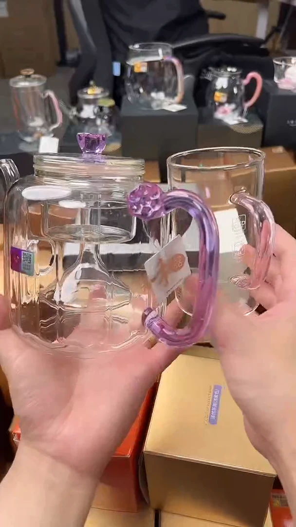 @@禾器晶彩莲君壶浅紫色+清简杯粉
