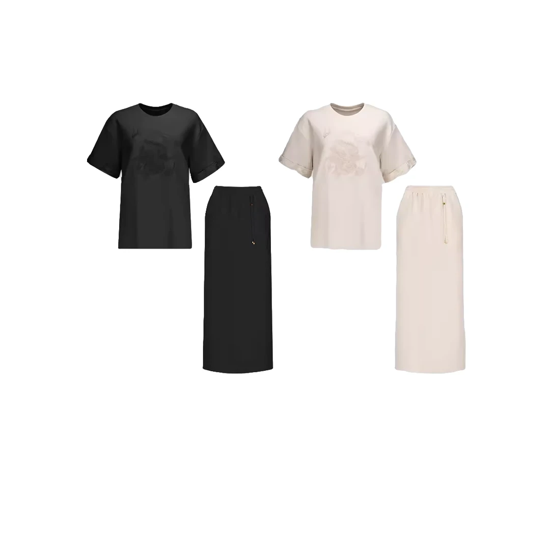 【万针刺绣舒芙蕾套装】五明治空气层刺绣龙图案新中式裙W24AX202