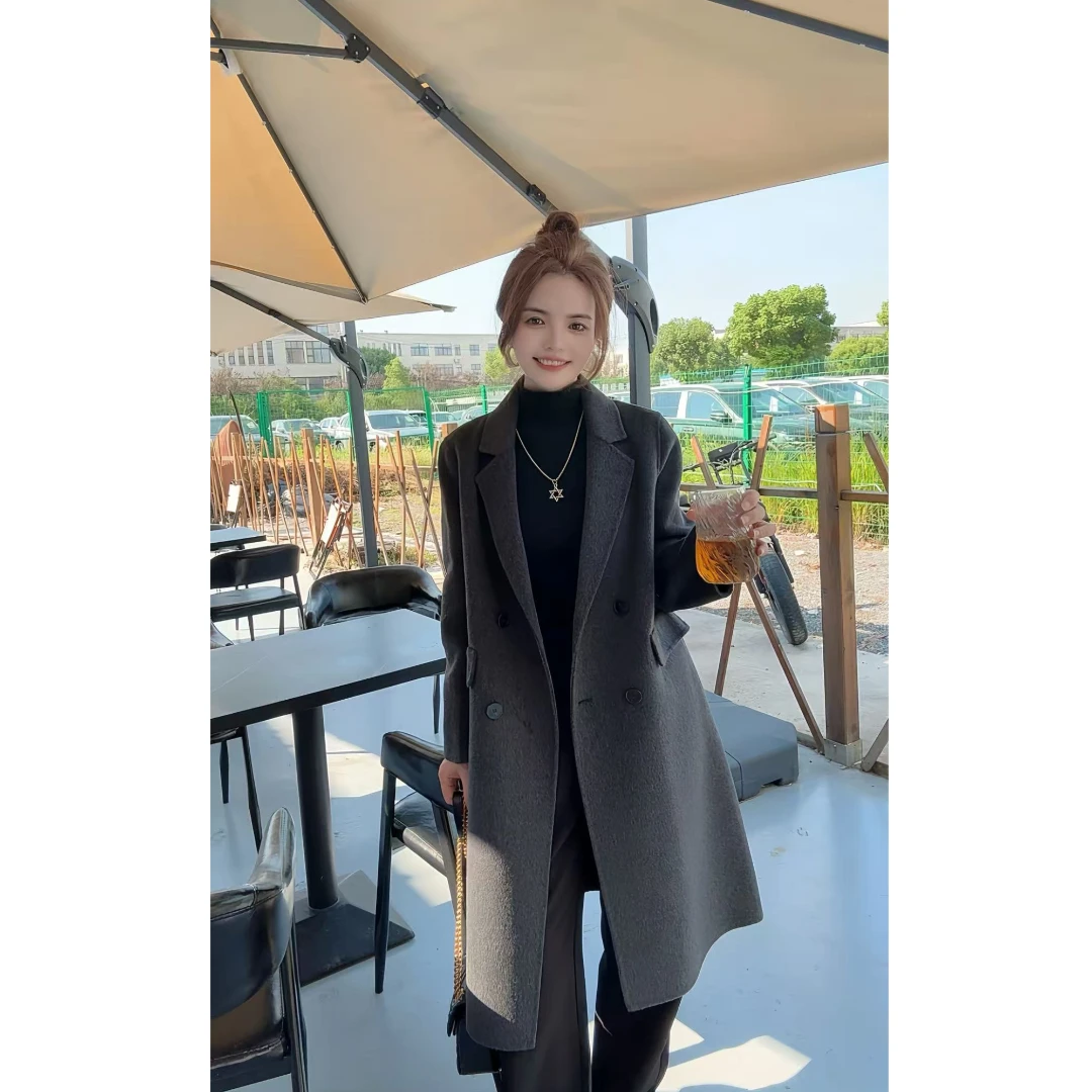 【七七的日常】快衣布山羊绒+天丝气质显瘦小个子双面羊绒大衣2501