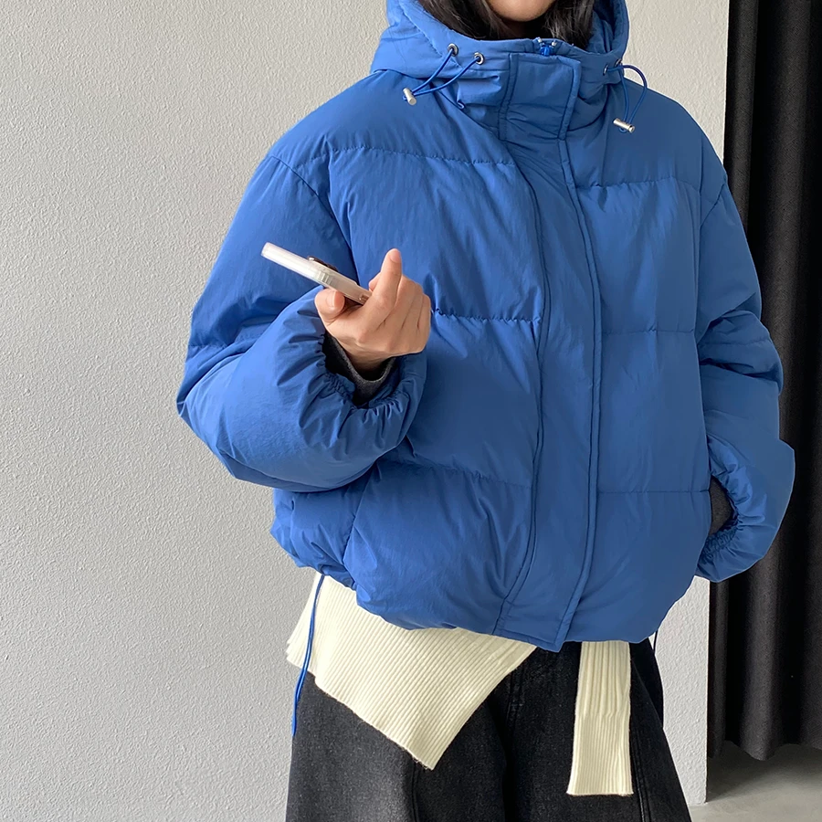 可溯源三星绒蓝色轻暖90白鸭绒面包服连帽羽绒服女25冬