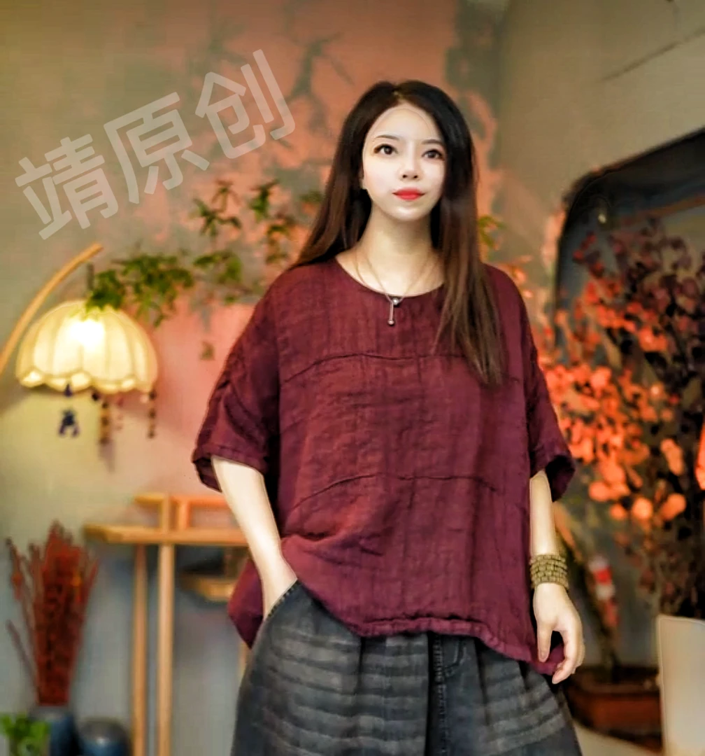 2768【靖靖原创】高品质手工编织亚麻剪标上衣