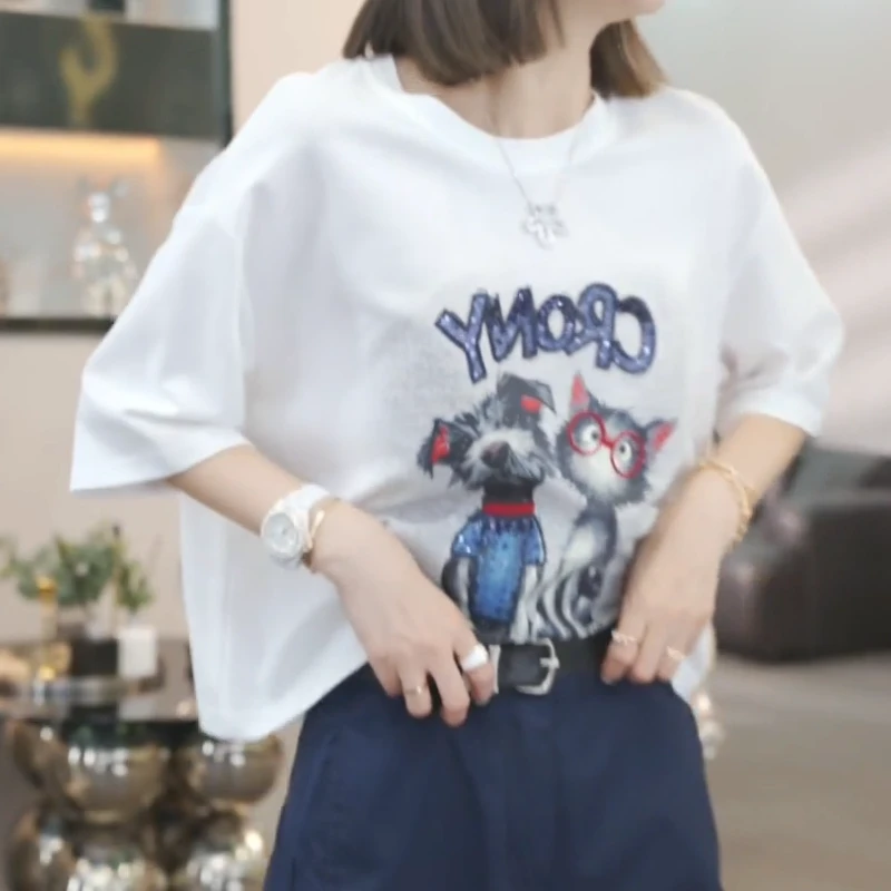 【猫狗趣伴】2025夏季新款时尚休闲气质T恤上衣LK2504107
