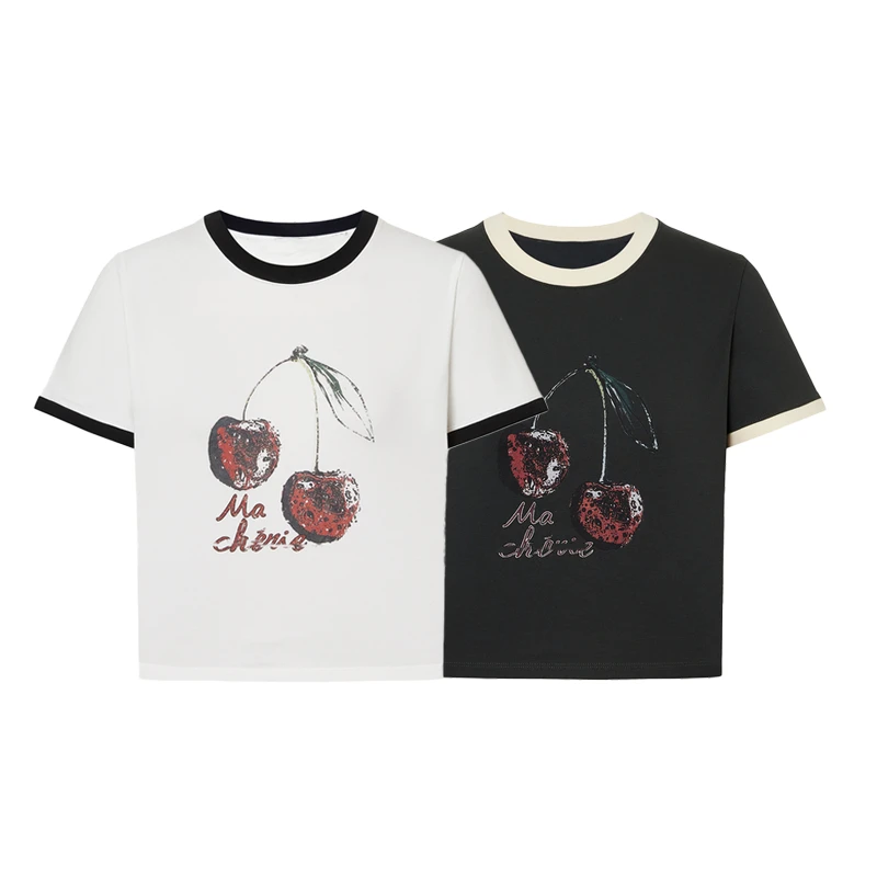 容诺【T恤】2025短袖T恤2025夏新品短款印花短袖上衣Z5843