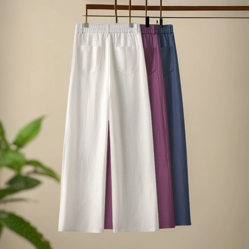 夏季莱赛尔亚麻阔腿裤女2025年夏新款高腰时尚休闲宽松窄版直筒裤