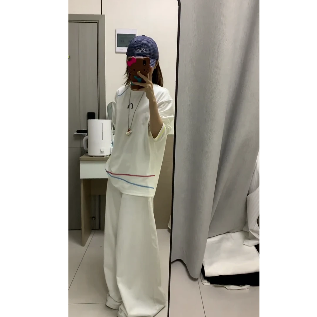 白色慵懒风穿搭一整套女装春秋新款设计感长袖上衣牛仔裤两件套装