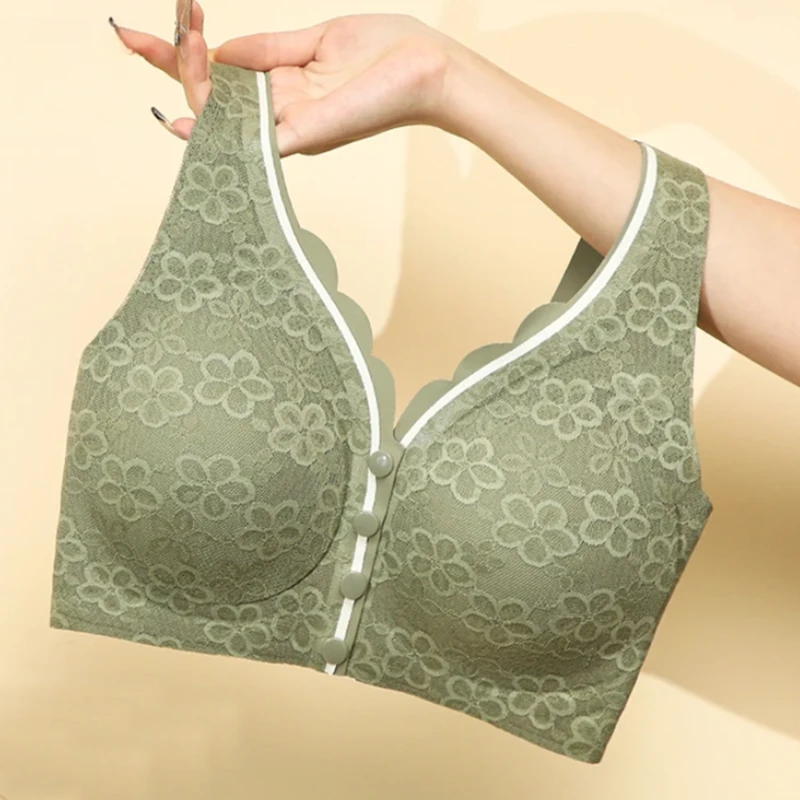 女士前扣内衣无钢圈蕾丝内衣春季新款透气无痕美背2571