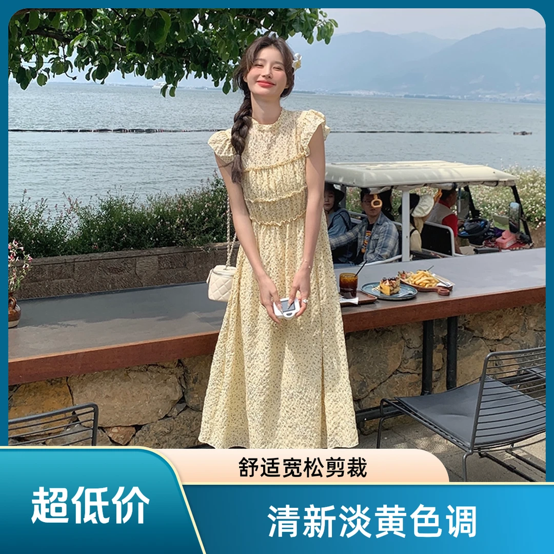 碎花小众法式夏季连衣裙裙子泡泡袖夏季日系白色连衣裙气质初恋