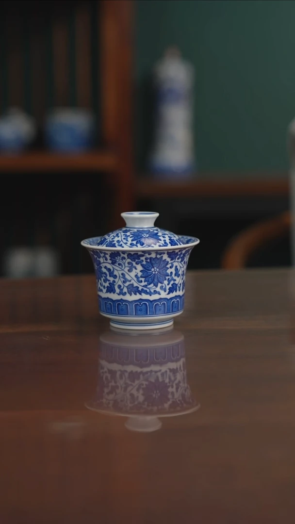 晓月柴窑 缠枝盖碗