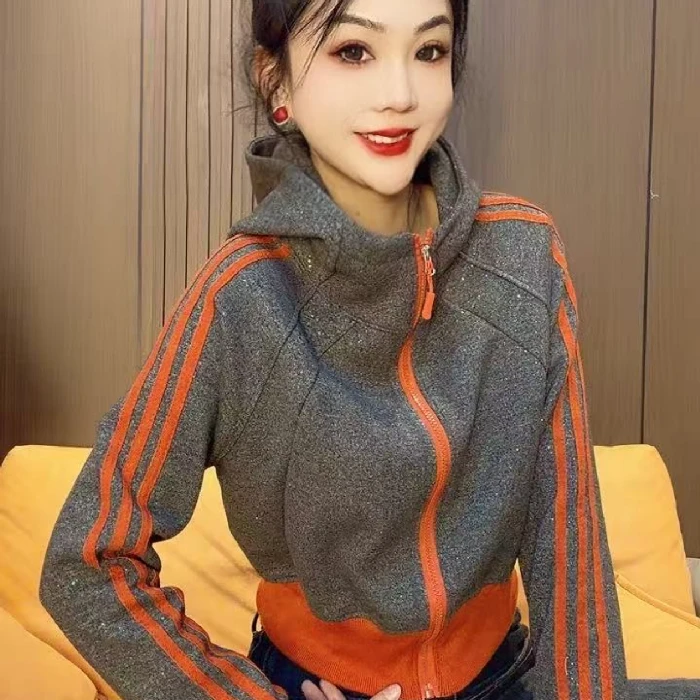 10478#洋气星闪撞色外套