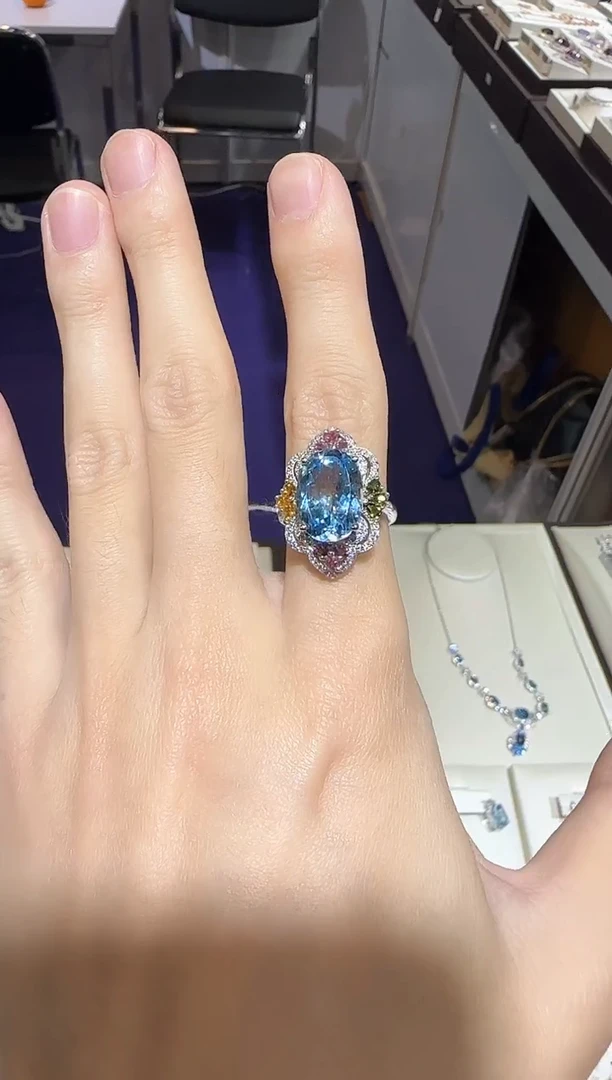 【闪购商品】托帕石戒指银S925镶嵌10*14mm