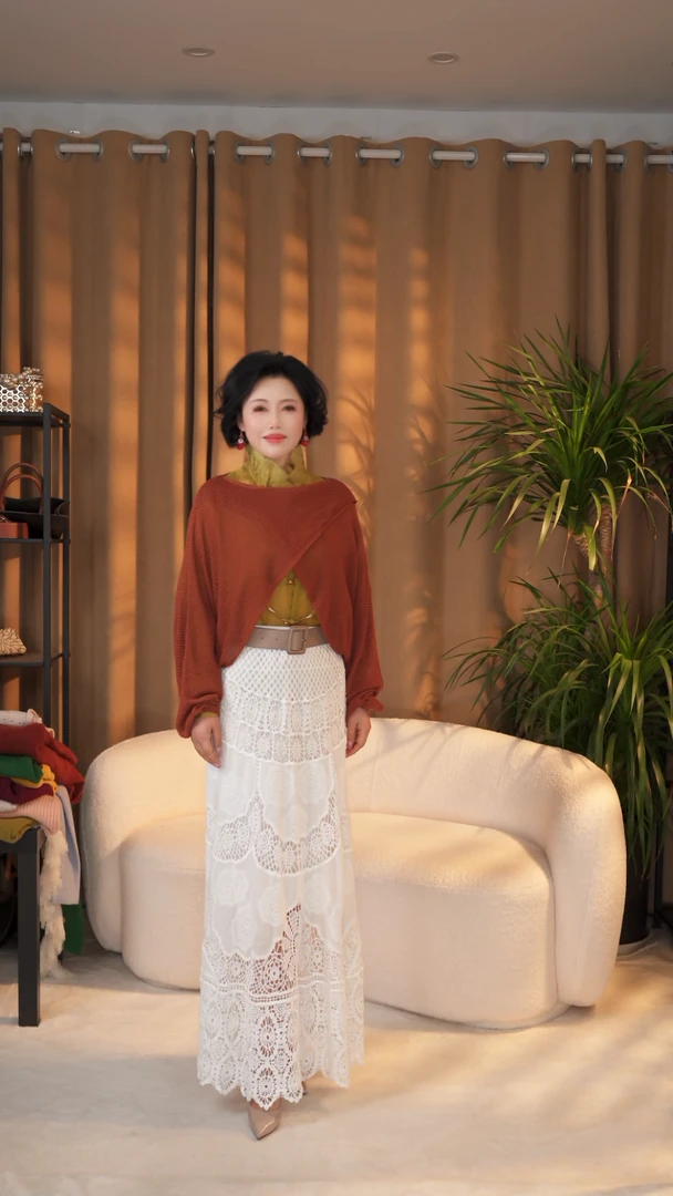 【楠姐专享】蕾丝半裙米白色蕾丝半裙25041