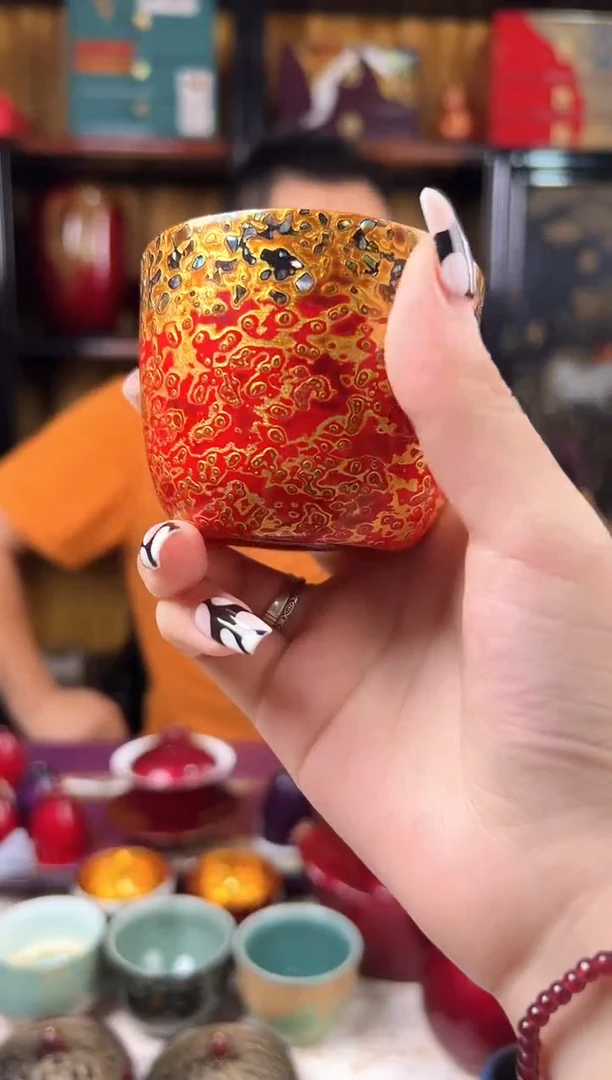 金玉满堂水晶玻璃胎底主人杯-太古大漆