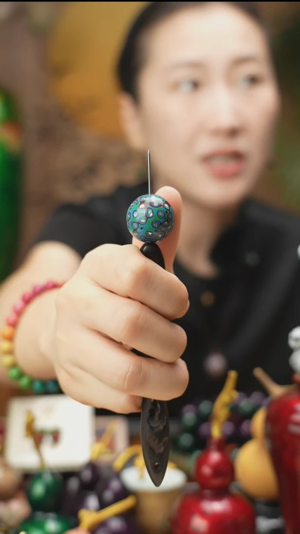 @2.0犀皮螺钿蓝绿红单珠@非遗大漆