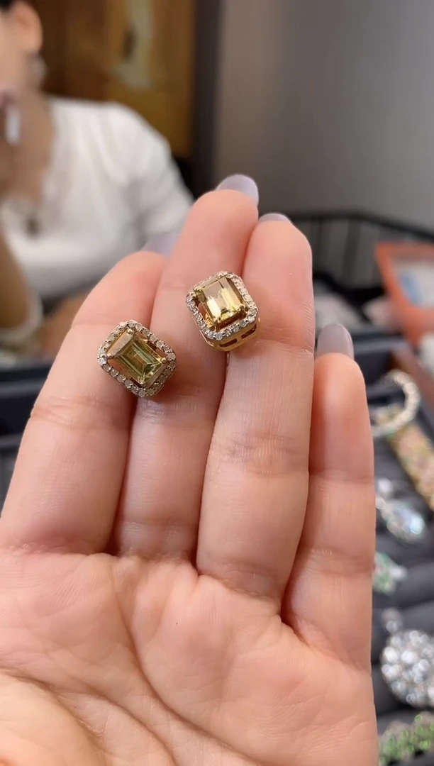 未镶嵌耳坠海蓝宝石天然黄色海蓝宝耳饰3.7ct