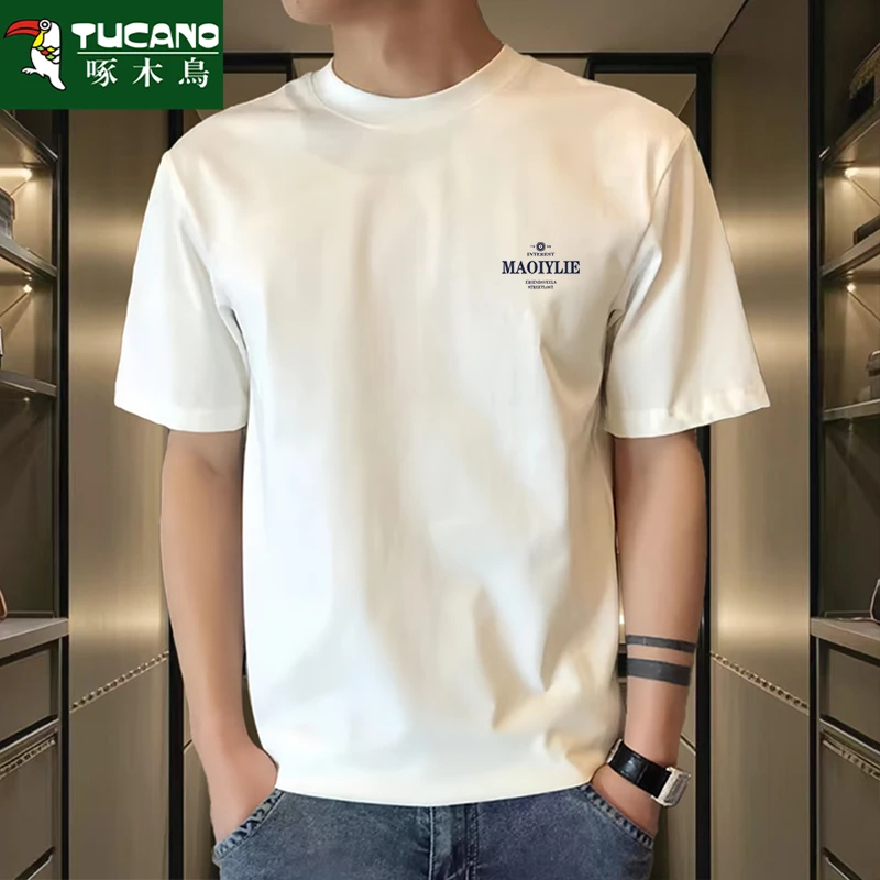 啄木鸟美式短袖t恤男夏季纯棉男女生纯色半袖运动宽松潮牌半截袖