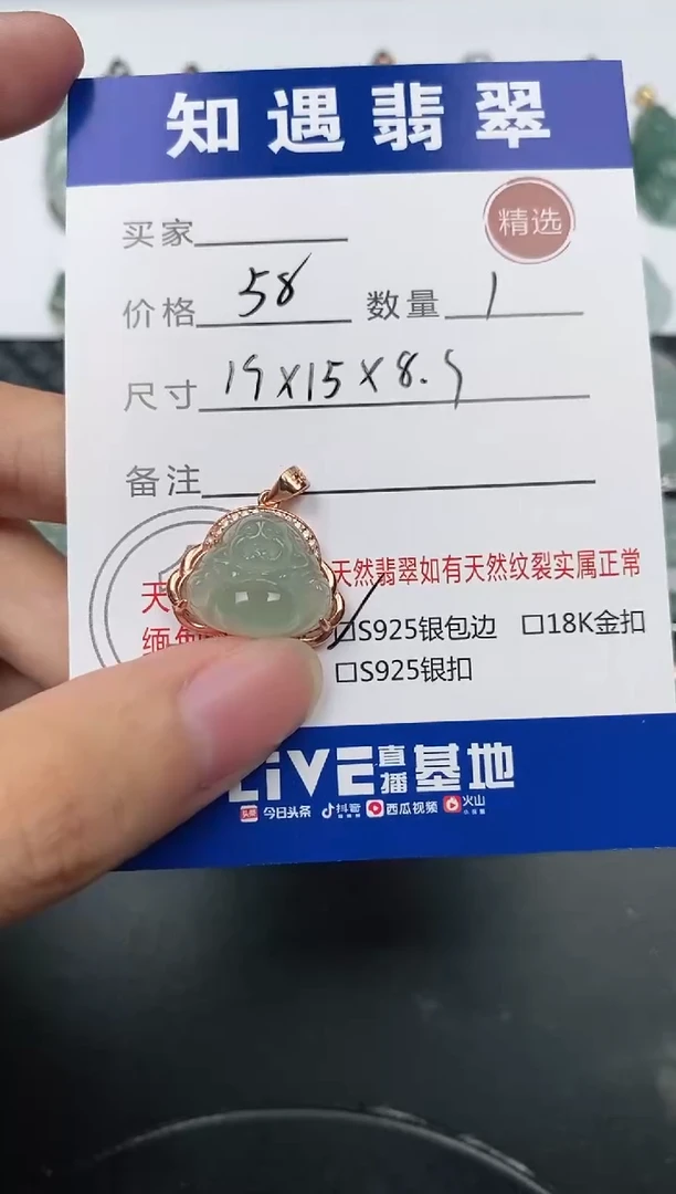 颈饰银S925镶嵌翡翠挂件