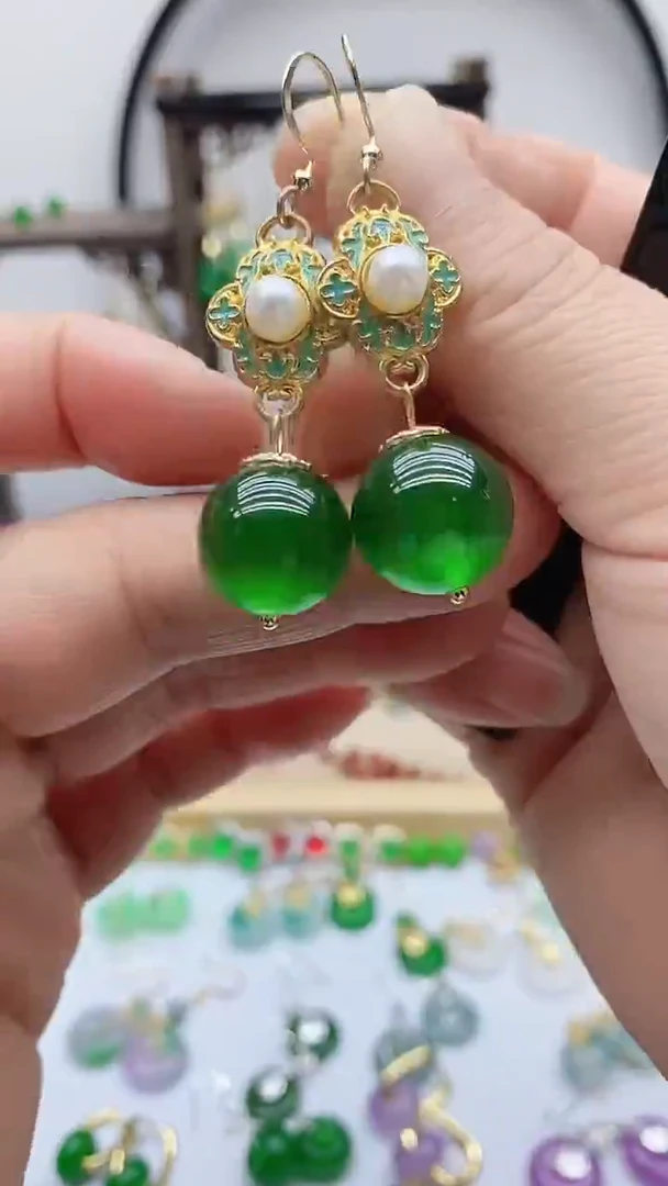 14K金镶嵌变石猫眼耳饰04