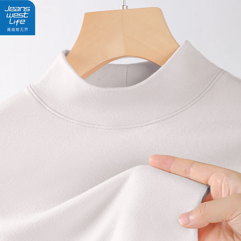 真维斯无界女士半高领薄绒打底衫秋季外穿百搭遮肉温柔风简约上衣