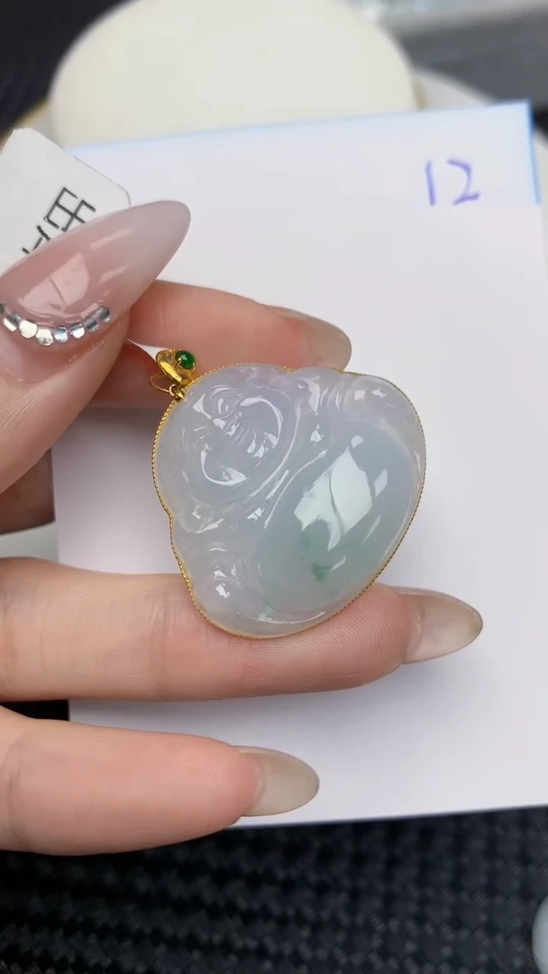 【闪购商品】翡翠颈饰18K金镶嵌天然翡翠A货，