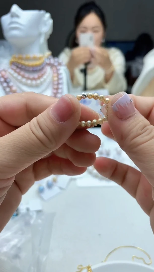 淡水珍珠未镶嵌颈饰3mm  金珠戒指