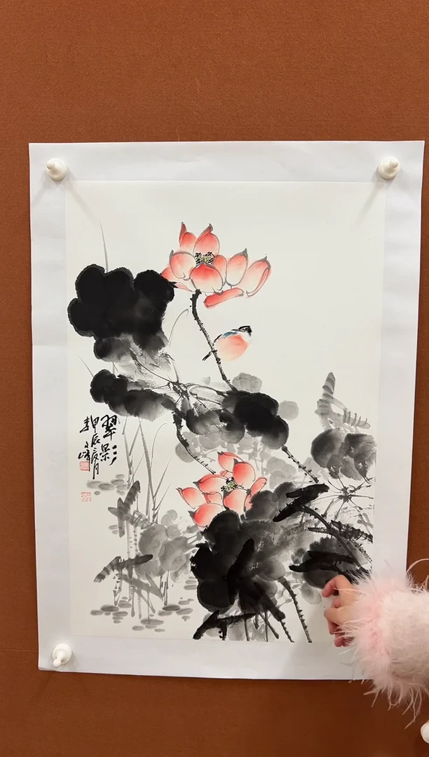 国画李文峰精品四尺三开泼彩荷花