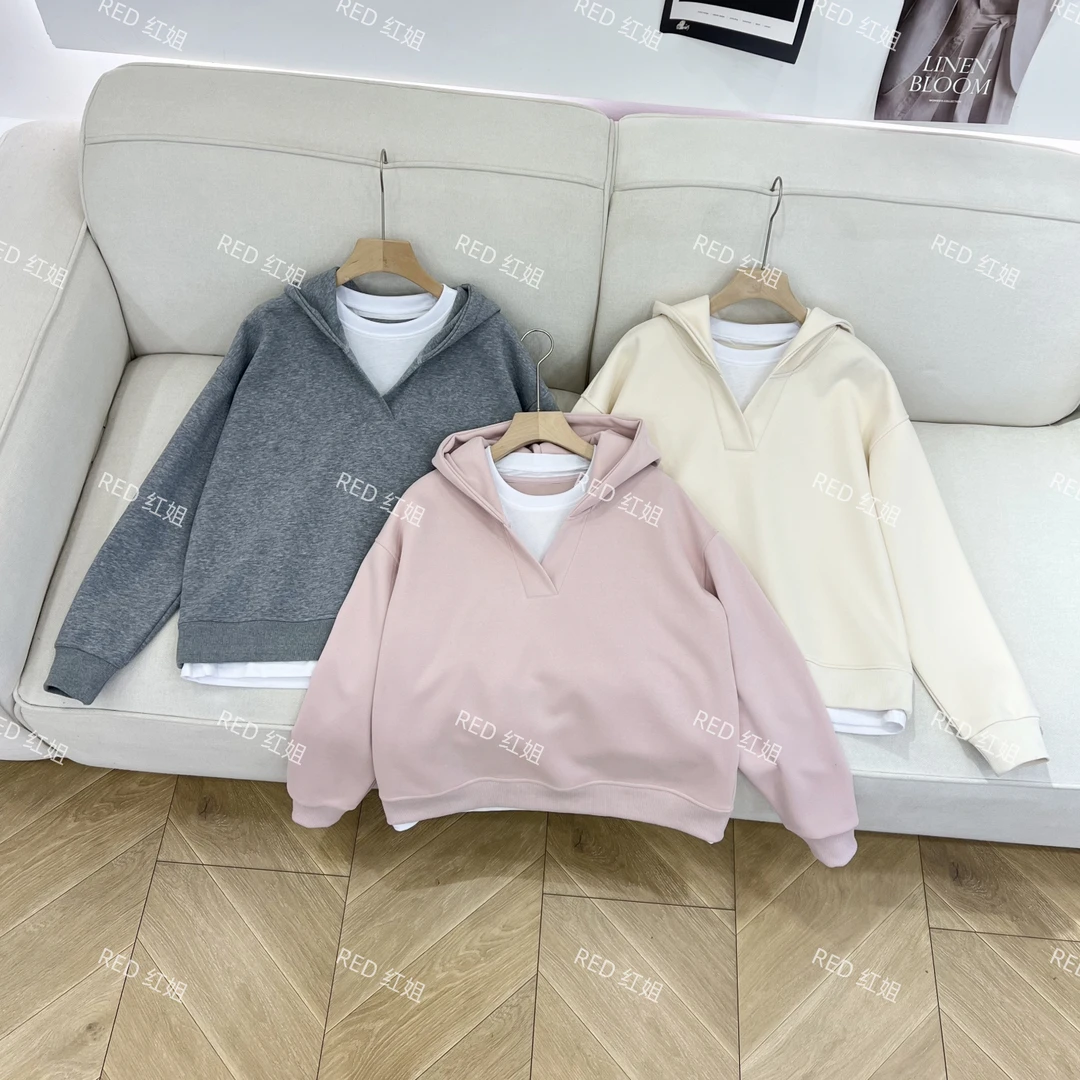 春季新品假两件连帽卫衣韩版检修修身显高卫衣
