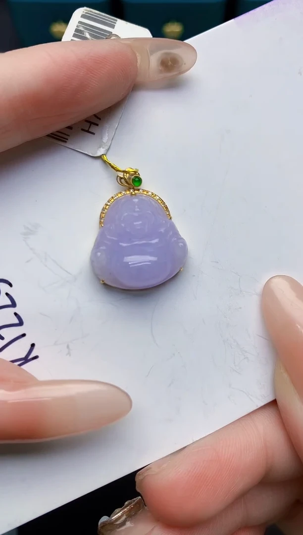 颈饰18K金镶嵌翡翠缅甸天然翡翠A货