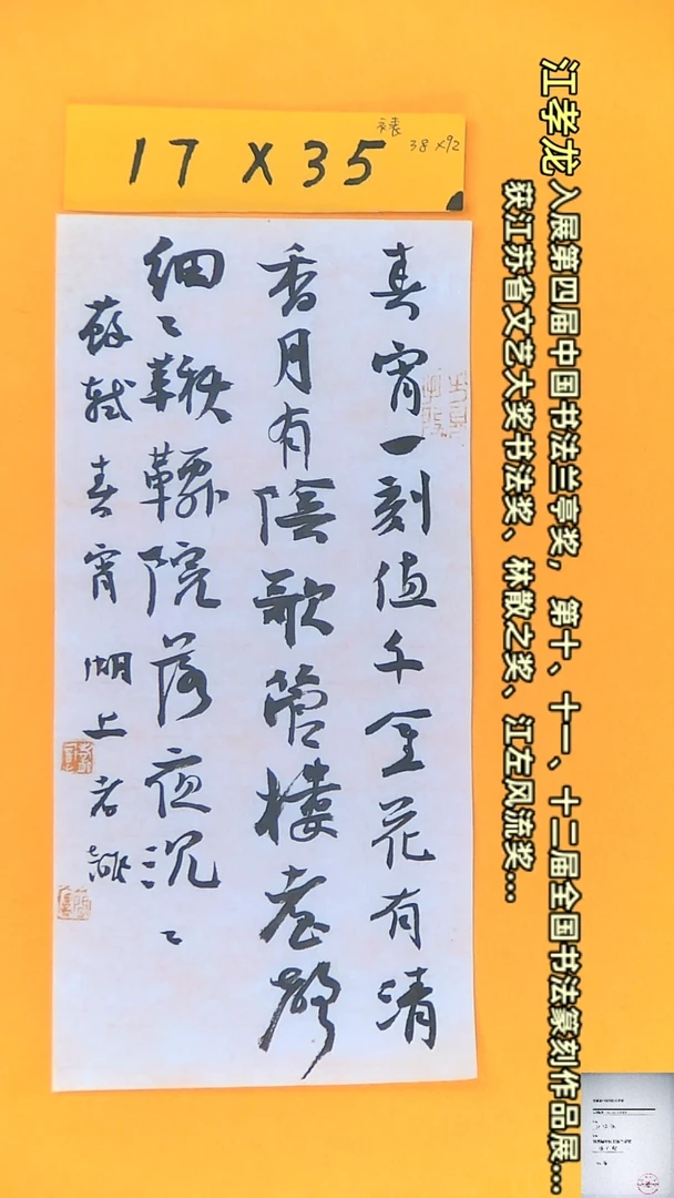 【闪购商品】书法江孝龙书法获奖同款春宵17*35