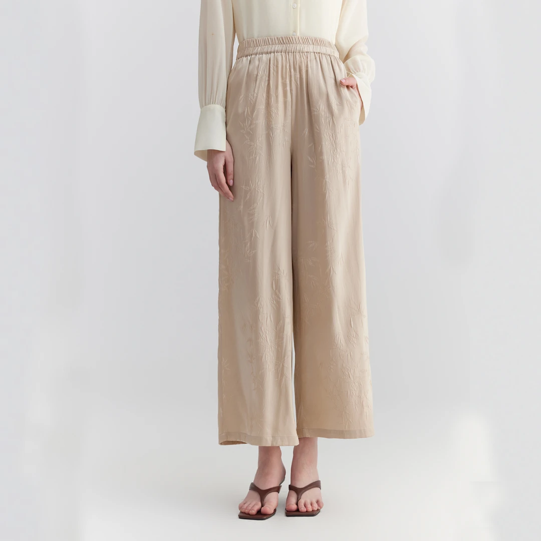 桑蚕丝气质松紧腰提花女式休闲裤25DAK0475