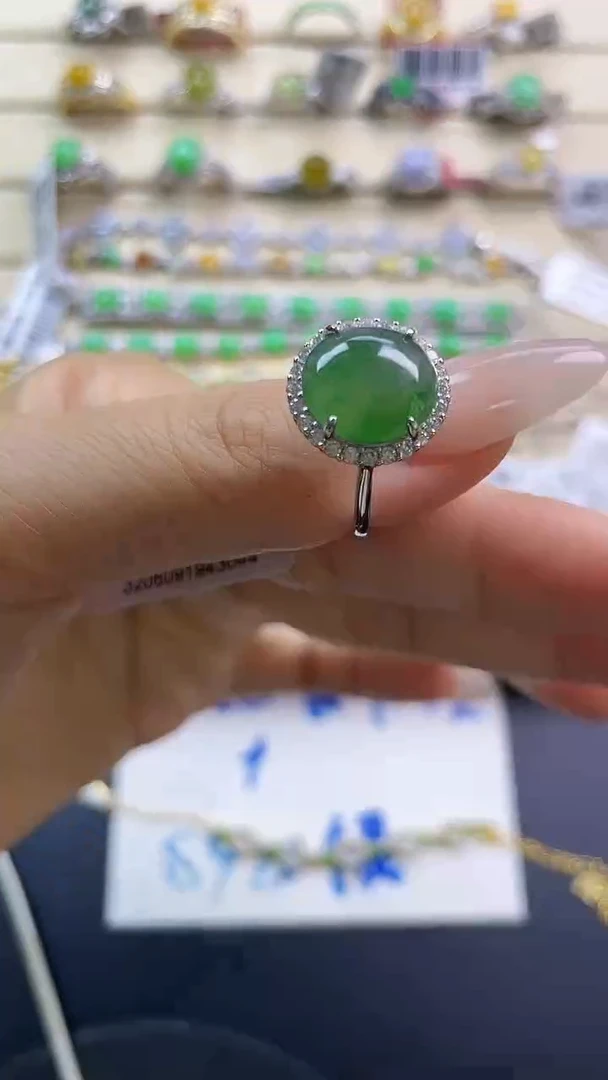 银S925镶嵌戒指翡翠翡翠 蛋面 银S925镶嵌